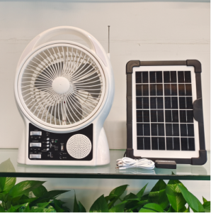 1. Fan blade size: 8 inches 2. Motor type: 2.7V 545 brushed motor 3. Fan speed: first gear 900, second gear 1100 4. Battery: 3.2V5.5Ah lithium iron phosphate battery 5. Charging time: AC4 hours DC10 hours 6. Working hours: 4-6 hours 7. Protection device: charging protection, discharge protection 8. Charging method: DC 6V Output: USB5V 9. Fan size: 27.5*39*13cm 10. Functions: radio, Bluetooth speaker, volume adjustment, upper and lower song adjustment, supports plug-in card to listen to music, LED light source, 2- speed wind speed adjustment, USB output port, 2 DC3V interfaces, can be connected to external light bulbs 11. Standard C-type charging cable