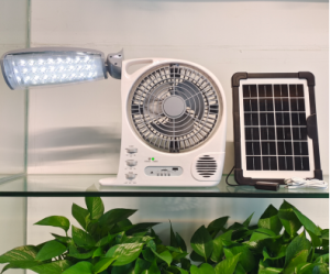 1. Fan blade size: 8 inches 2. Motor type: 2.7V 545 brushed motor 3. Fan speed: first gear 900, second gear 1100 4. Battery: 3.2V5.5Ah lithium iron phosphate battery 5. Charging time: AC4 hours DC10 hours 6. Working hours: 4-6 hours 7. Protection device: charging protection, discharge protection 8. Charging method: DC 6V Output: USB5V 9. Fan size: 32*33*13cm 10. Functions: radio, Bluetooth speaker, volume adjustment, upper and lower song adjustment, supports plug-in card to listen to music, LED light source can rotate, fan can rotate, 2-speed wind speed adjustment, USB output port 11. Standard C-type charging cable